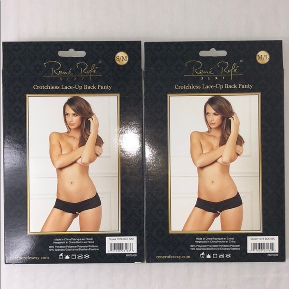 LAST TWO AVAILABLE!! New Rene Rofe Crotchless Strappy Back Black Panty Size M/L - Picture 4 of 12